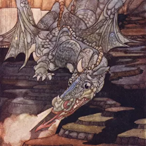 The dragon killed by Saint George (colour litho)
