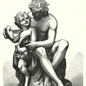 Faun and Satyr, sculpture by German sculptor Karl Heinrich Moller (litho)