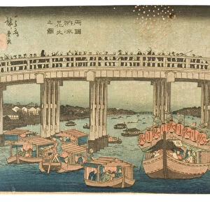 Fireworks in the Cool of the Evening at Ryogoku Bridge from the series Famous Places in Edo - Newly Selected, c. 1840-1842 (woodblock print on paper)