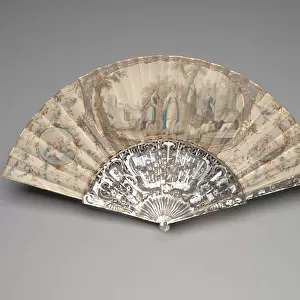 Folding fan with Jacob meeting Rachel by the well, c. 1760s-70s