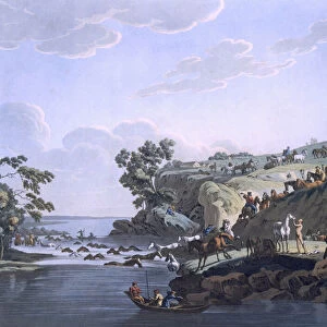 Horses crossing a river, 1812-13 (coloured engraving)
