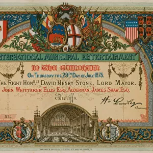 Invitation to International Municipal Entertainment at the Guildhall, London, on 29 July 1875 (chromolitho)