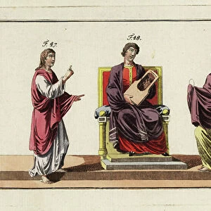 King David and priests in Anglo Saxon garb. 1796 (engraving)
