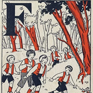Letter F: "Drill", in L'ABC du Pepetit Poucet, 1928 (engraving)
