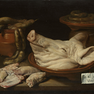 Still Life with Pigs Head, Pigs Knuckles and Sausage, c. 1650 (oil on panel)