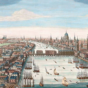 London in 18th century, View up the River Thames to London Bridge and St Paul