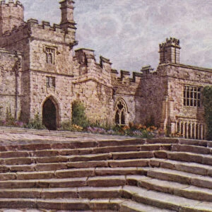 The Lower Courtyard, Haddon Hall (colour litho)
