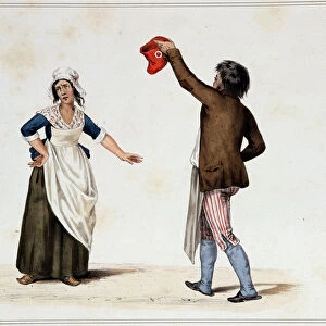 Man (without panties with Phrygian hat) and woman of the people in 1792 - in "Collection of costumes, weapons and furniture to serve in the history of the French revolution and the Empire"by Horace de Viel-Castel