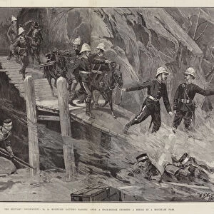 The Military Tournament, No 10 Mountain Battery passing over a Spar-Bridge crossing a Break in a Mountain Pass (engraving)