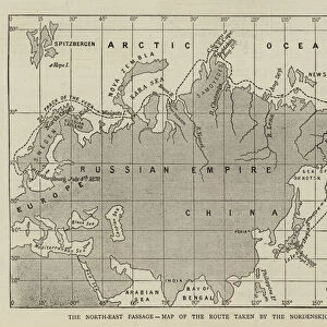 The North-East Passage, Map of the Route taken by the Nordenskjold Expedition (engraving)