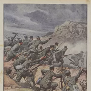 North of Monte Coston, on October 11, our troops spring from the trenches and repel an enemy advance (colour litho)