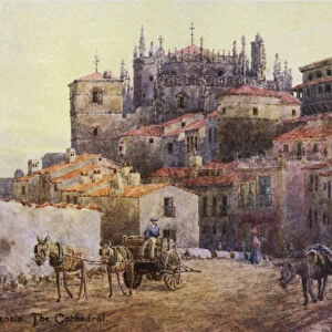 Northern Spain: Plasencia, The Town Walls and Cathedral (colour litho)
