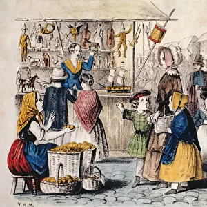 Open Air Market in Germany, c. 1860 (colour engraving)