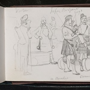 On parade. Drummers of the 79th. A sketch at Parkhurst, 1873 (pencil)
