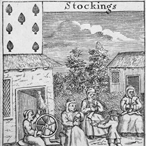 Playing Card showing workers making stockings (print) (detail of 392627)