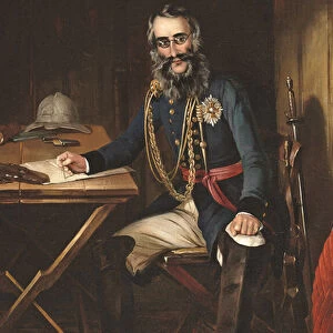 Portrait of General Sir Charles Napier (1782-1853), full-length, seated in an interior, holding a compass (oil on canvas)
