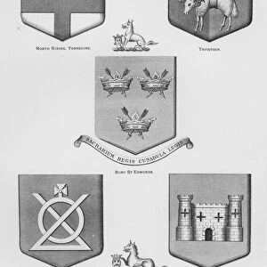 Public arms: North Riding, Yorkshire; Tavistock; Bury St Edmunds; Southwark; Luggershall (engraving)