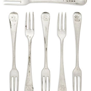 Set of George III colonial Old English pattern dessert forks, Gibraltar, c. 1790 (silver)