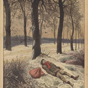A tramp frozen to death (colour litho)