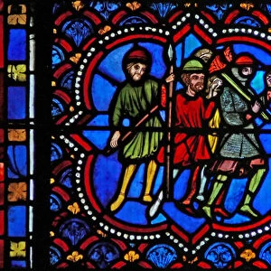 Window s2-L depicting people about to arrest Christ in Gethsemene (stained glass)