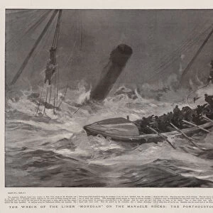 The Wreck of the Liner "Mohegan"on the Manacle Rocks, the Porthoustock Lifeboat rescuing the Crew (litho)