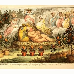 The Orangerie or the Dutch Cupid reposing after the fatigues of Planting, Gillray