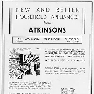 Advertisement for Atkinsons, household appliances, 1939