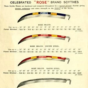 Advertisement for celebrated Rose brand scythes by George Barnsley and Sons, Cornish Works, Sheffield, c. 1900