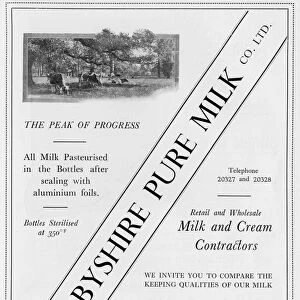 Advertisement for The Derbyshire Pure Milk Co. Ltd. Effingham Road, 1939