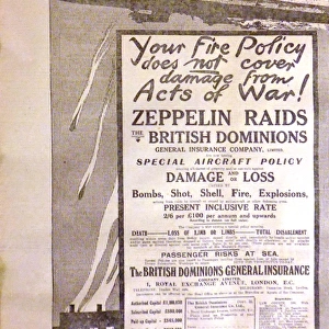 Advertisement for insurance against air raid / Zeppelin attacks, 1915