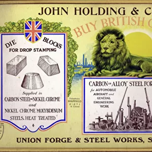 Advertisement for John Holding and Co. Ltd. Union Forge and Steel Works, Savile Street, Sheffield, Yorkshire, c. 1940