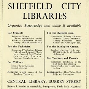 Advertisement for Sheffield City Libraries, 1939