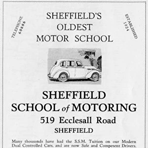 Advertisement for Sheffield School of Motoring, 519 Ecclesall Road, 1939