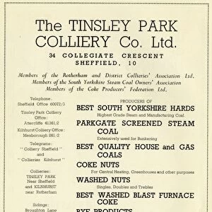 Advertisement for Tinsley Park Colliery Co. Ltd. 34 Collegiate Cresent, 1939
