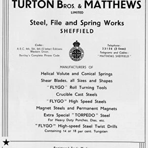 Advertisement for Turton Bros and Matthews, Ltd, Steel, File and Spring Works, Burton Road, 1939