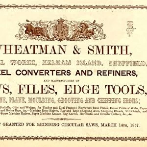 Advertisement for Wheatman and Smith, Steel Converters and Refiners, Russell Works, Kelham Island, 1858