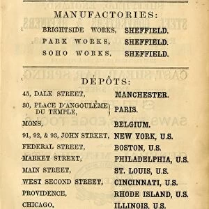 Advertisement for William Jessop and Sons Steel Manufacturers, Brightside Works, Park Works and Soho Works, 1868
