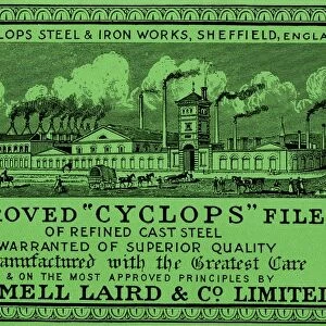 Cammell Laird and Co Ltd. label for improved Cyclops files, c. 1915