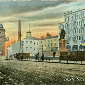Fitzalan Square, Sheffield showing (left) General Post Office, Bakers Hill; (centre) King Edward VII memorial statue and (right) The White Building