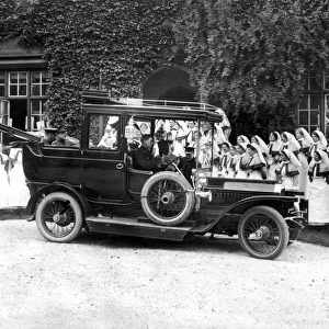 H. M. King George V leaving 3rd Northern General Base Hospital, Broomhall, World War I