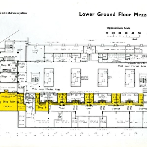 Lower ground floor mezzanine plan of new Castle Market, Haymarket / Waingate, 1958