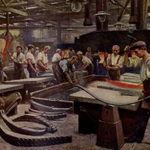 Making laminated railway springs - from brochure of the visit of George V and Queen Mary to Cammell Laird, Grimesthorpe Steel and Ordnance Works, 1918