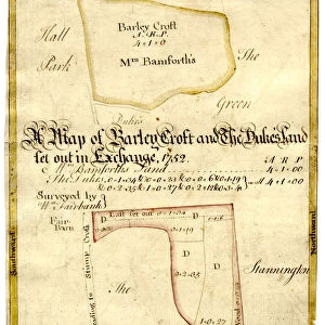 A map of Barley Croft and The Dukes land, Stannington, 1752
