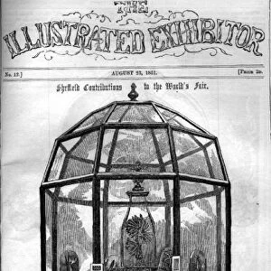 Front page of The Illustrated Exhibitor, dated August 23, 1851, showing octagonal glass case containing specimens of Sheffield cutlery. The centre piece is the Norfolk Knife by Joseph Rodgers and Sons Ltd