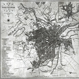 A Plan of Sheffield in 1823 (with Ralph Goslings map of Sheffield in 1736 in top right hand corner), 1823