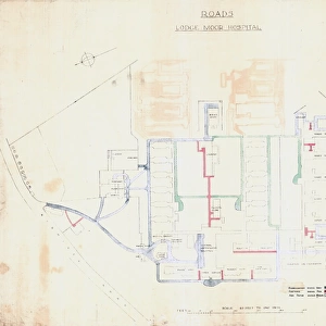 Roads at Lodge Moor Hospital: A plan showing carriageways and ash paths, early 20th cent