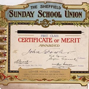 Sheffield Sunday School Union Certificate of Merit, 1925