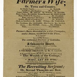 Sheffield Theatre Bill, the popular drama of The Farmers Wife, or Town and Country; humorous interlude of the Recruiting Sergeant, or, Second Thoughts are Best, and the musical farce of Paul and Virginia, or Virtue Rewarded, 1815