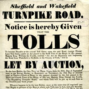 Sheffield and Wakefield Turpike Road - tolls to be let by auction, 1836