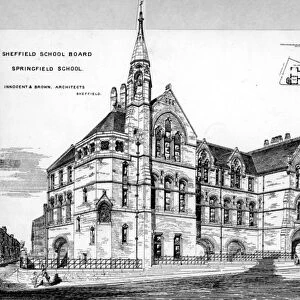 Springfield School, Architects Design, Cavendish Street, foreground, Broomspring Lane, left, 1874